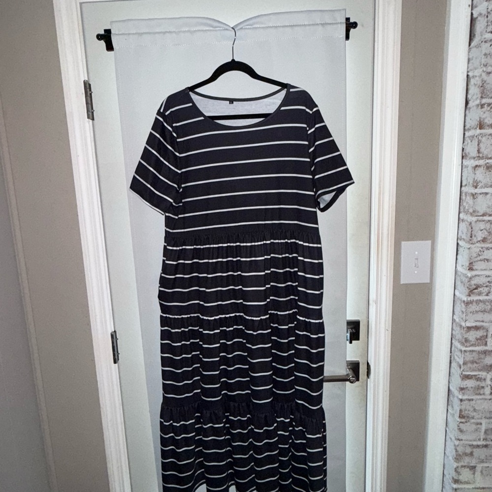 Amazon Essentials Black and White Striped Maxi Dress